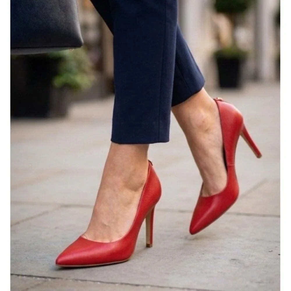 Michael Michael Women's Dorothy  Flex Mid Pump Round Toe A Red  Suede Heels 7.5